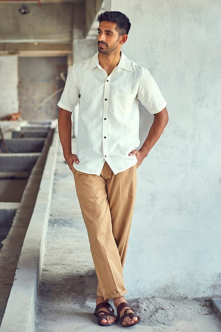 Buy Kharakapas White Linen Opaque Hue Shirt Online at Aza Fashions Buy_Kharakapas_White Linen Opaque Hue Shirt _Online_at_Aza_Fashions