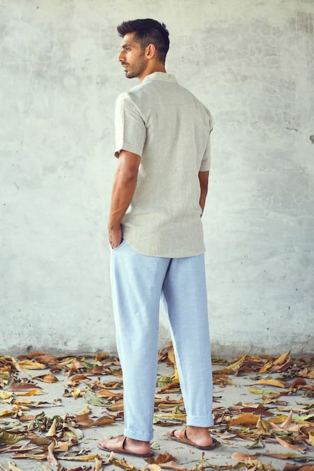 Shop Kharakapas Beige Linen Light House Shirt at Aza Fashions Shop_Kharakapas_Beige Linen Light House Shirt _at_Aza_Fashions