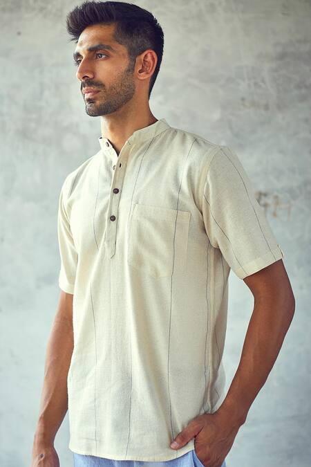 Buy Kharakapas Beige Linen Light House Shirt Online at Aza Fashions Buy_Kharakapas_Beige Linen Light House Shirt _Online_at_Aza_Fashions