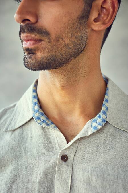 Shop Kharakapas Beige Linen Light House Shirt Online at Aza Fashions Shop_Kharakapas_Beige Linen Light House Shirt _Online_at_Aza_Fashions
