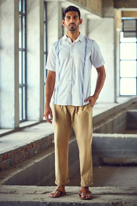 Kharakapas Off White Handloom Cotton Stripes Blurry Cloud Shirt