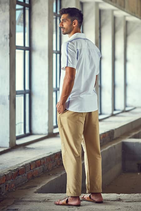 Shop Kharakapas Off White Handloom Cotton Stripes Blurry Cloud Shirt at Aza Fashions Shop_Kharakapas_Off White Handloom Cotton Stripes Blurry Cloud Shirt _at_Aza_Fashions