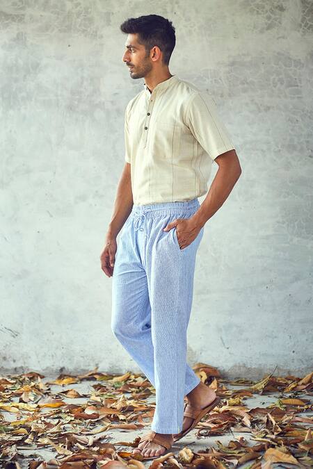 Buy Kharakapas Blue 100% Cotton Striped Skyline Pyjama Trouser Online at Aza Fashions Buy_Kharakapas_Blue 100% Cotton Striped Skyline Pyjama Trouser _Online_at_Aza_Fashions