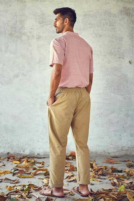 Shop Kharakapas Beige 100% Cotton Irish Pyjama Trouser at Aza Fashions Shop_Kharakapas_Beige 100% Cotton Irish Pyjama Trouser _at_Aza_Fashions