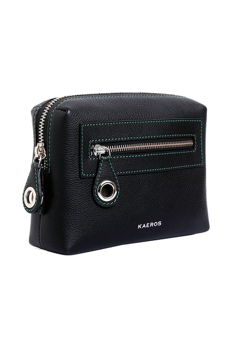 Kaeros_Black Leather Fanny Bag_Online_at_Aza_Fashions