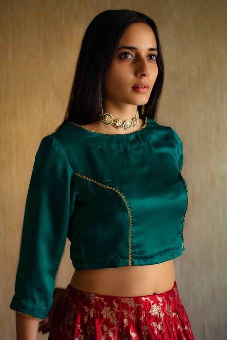 Shorshe Clothing_Red Satin Banarasi Brocade Silk Lehenga Set_at_Aza_Fashions