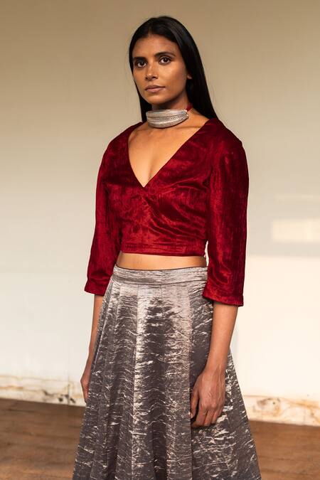 Shop_Shorshe Clothing_Grey Handloom Tissue Lehenga Set_Online_at_Aza_Fashions