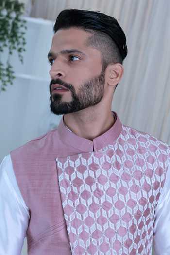 Shop_Varun Chakkilam_White Raw Silk Embroidered Bundi And Kurta Set  _Online_at_Aza_Fashions