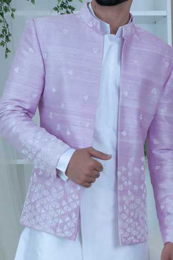 Varun Chakkilam_White Raw Silk Embroidered Bandhgala And Kurta Set _at_Aza_Fashions