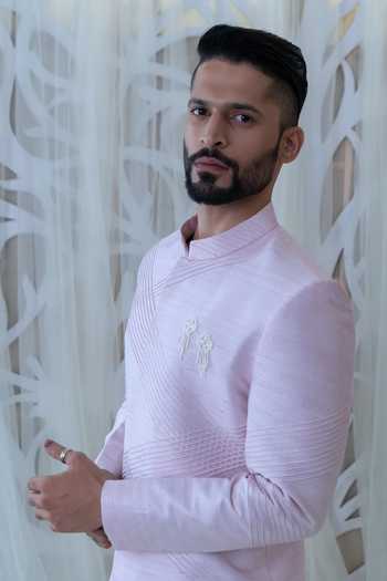Varun Chakkilam_Purple Raw Silk Embellished Bandhgala Pant Set  _Online_at_Aza_Fashions