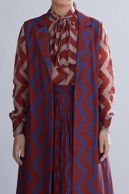 Buy_Koai_Red Cotton, Silk Dabu Print Trench Jacket For Kids_Online_at_Aza_Fashions