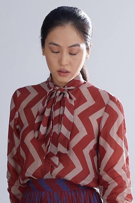 Buy_Koai_Red Cotton Silk Dabu Print Shirt _Online_at_Aza_Fashions