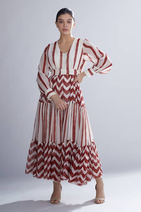 Koai_White Georgette Dabu Print Tiered Maxi Dress _Online_at_Aza_Fashions