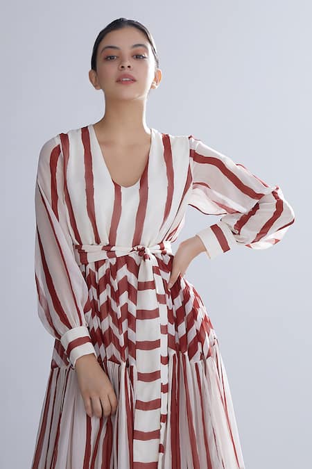 Buy_Koai_White Georgette Dabu Print Tiered Maxi Dress _Online_at_Aza_Fashions