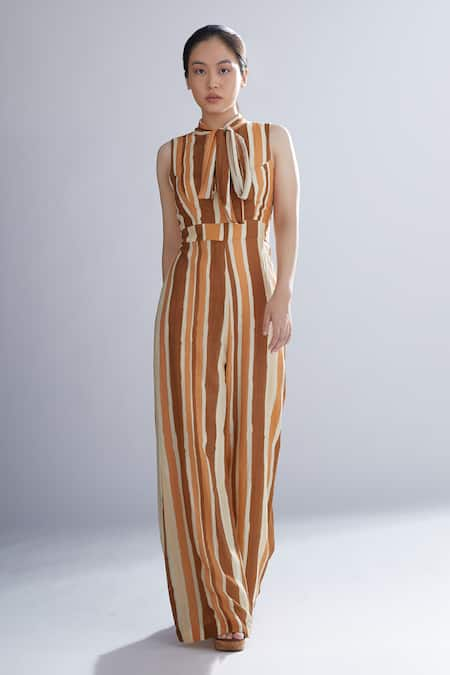 KoAi Chanderi Silk Striped Jumpsuit 