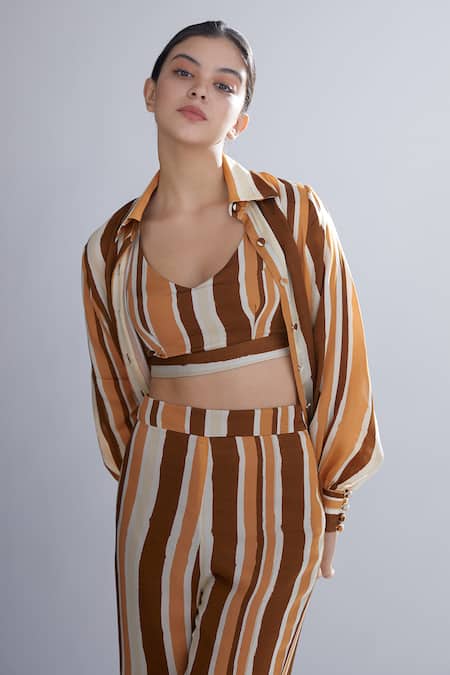 Buy_Koai_Brown Silk Striped Palazzos For Kids_Online_at_Aza_Fashions