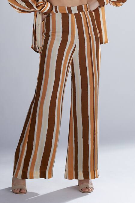Shop_Koai_Brown Silk Striped Palazzos For Kids_Online_at_Aza_Fashions