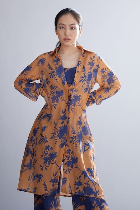 KoAi Chanderi Silk Floral Print Shirt Kurta 