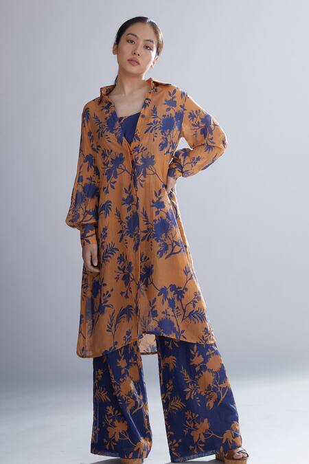 Buy_Koai_Blue Chanderi Silk Floral Print Palazzos For Kids_Online_at_Aza_Fashions
