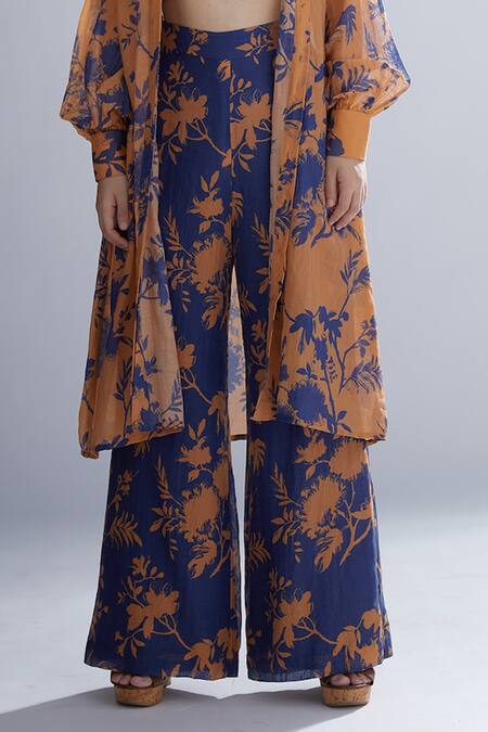 Shop_Koai_Blue Chanderi Silk Floral Print Palazzos For Kids_Online_at_Aza_Fashions