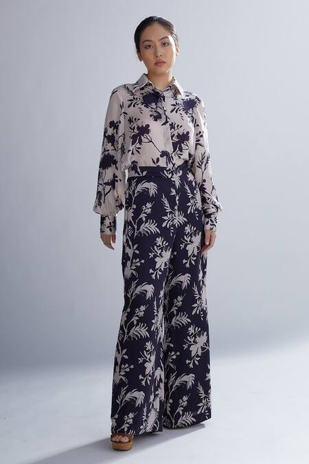 Koai_Purple Silk Floral Print Palazzos For Kids_Online_at_Aza_Fashions