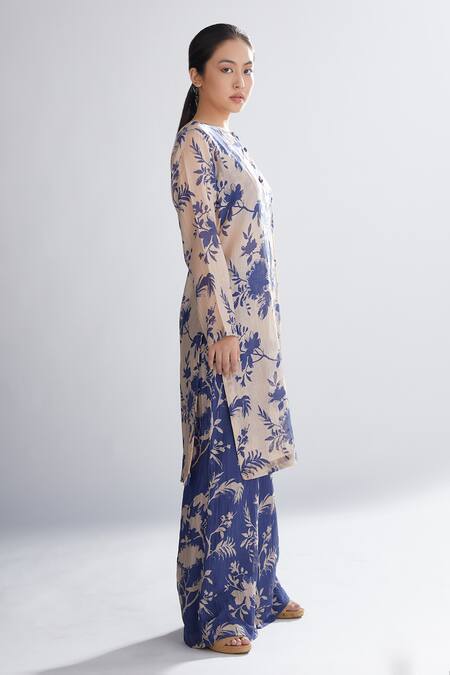 Buy_Koai_Peach Chanderi Silk Floral Round Print Kurta_Online_at_Aza_Fashions