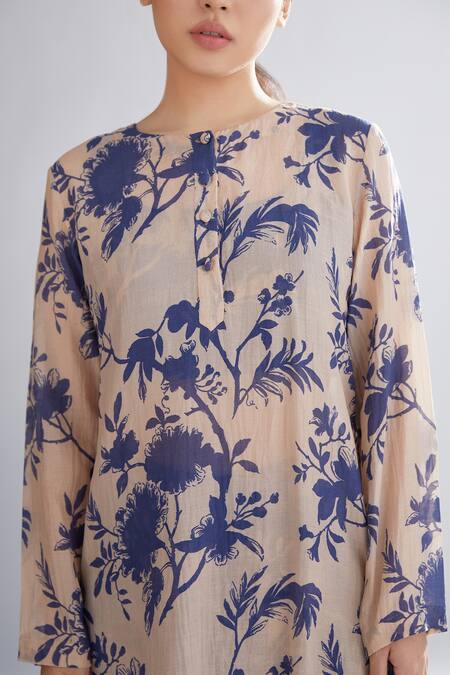 Koai_Peach Chanderi Silk Floral Round Print Kurta_at_Aza_Fashions