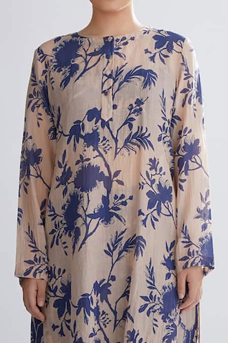 Buy_Koai_Peach Chanderi Silk Floral Round Print Kurta