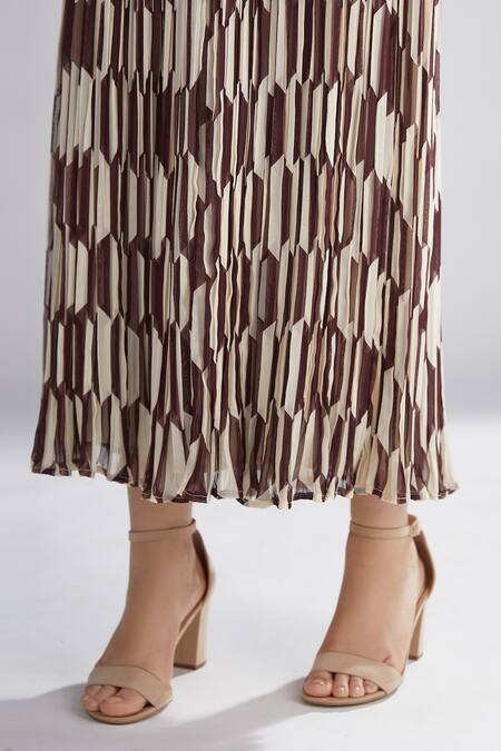 Buy_Koai_Brown Georgette Printed Pleated Skirt_Online_at_Aza_Fashions