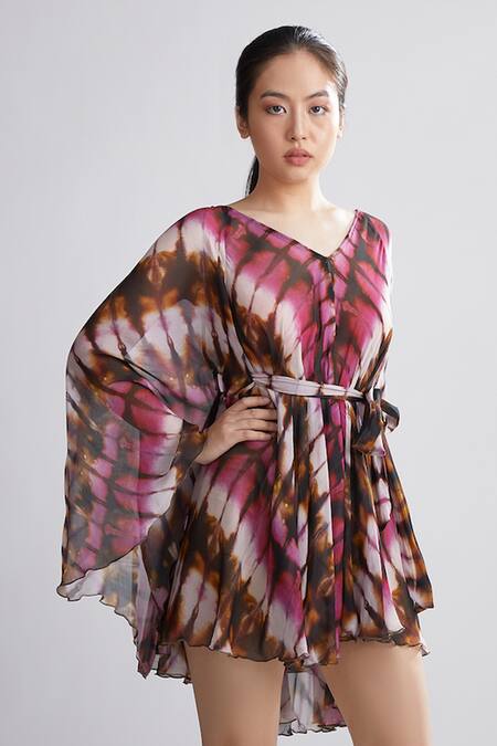 Buy_Koai_Multi Color Chiffon Printed Kaftan Top_Online_at_Aza_Fashions