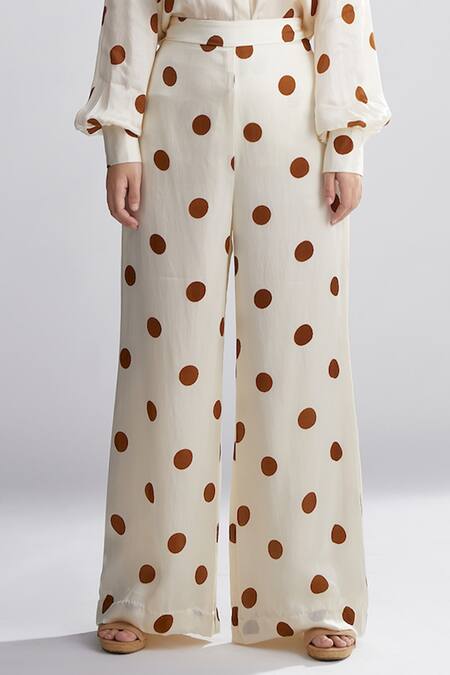 Koai_Beige Silk Polka Dot Print Palazzos For Kids_Online_at_Aza_Fashions