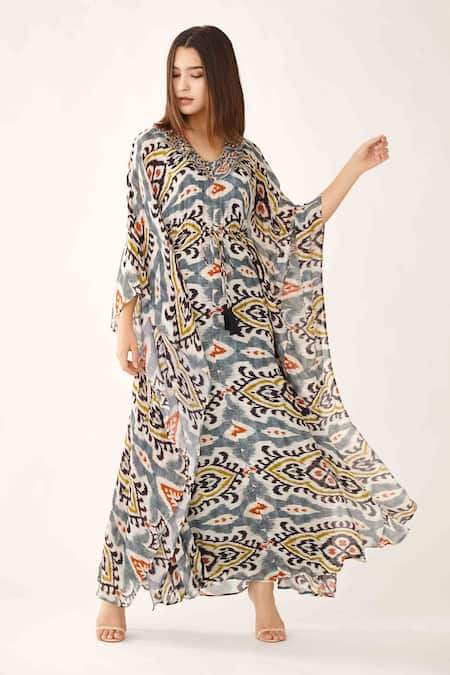 KoAi Chiffon Dabu Print Kaftan 