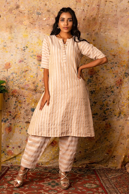 Vaani Beswal Kohl Striped Zari Silk Kurta Set 