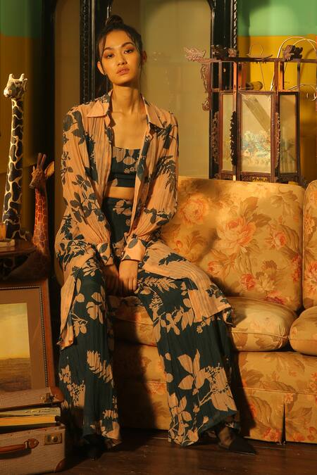 Koai_Pink Chanderi Floral Print Jacket For Kids_Online_at_Aza_Fashions