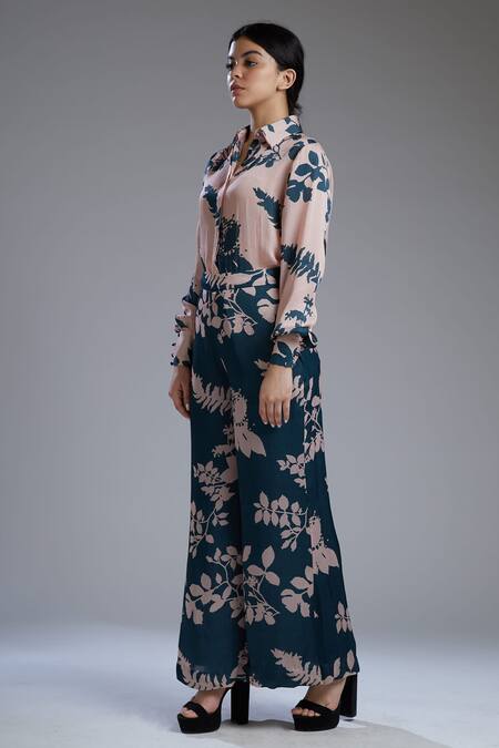 Koai_Blue Satin, Silk Printed Palazzo For Kids_Online_at_Aza_Fashions