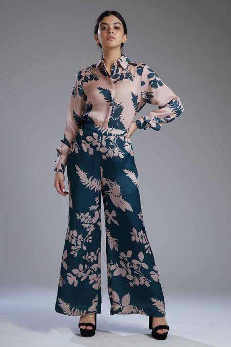 Buy_Koai_Blue Satin, Silk Printed Palazzo For Kids_Online_at_Aza_Fashions