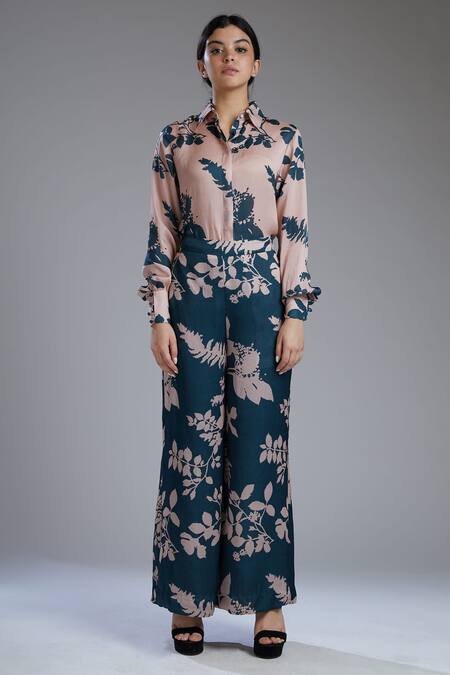 Shop_Koai_Blue Satin, Silk Printed Palazzo For Kids_Online_at_Aza_Fashions