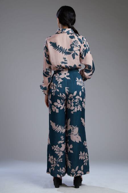 Koai_Blue Satin, Silk Printed Palazzo For Kids_at_Aza_Fashions