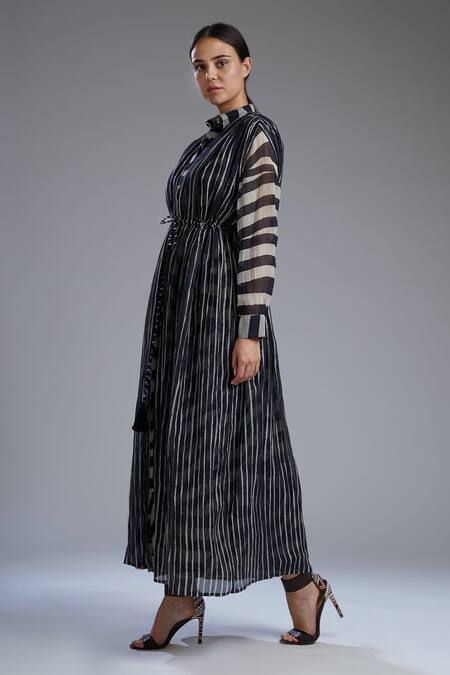 Koai_Black Chanderi Silk Printed Jacket _Online_at_Aza_Fashions