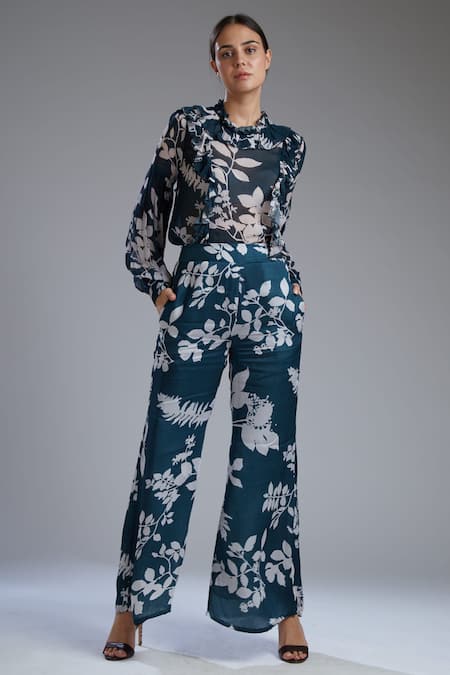 Buy_Koai_Blue Silk Printed Palazzo For Kids_Online_at_Aza_Fashions