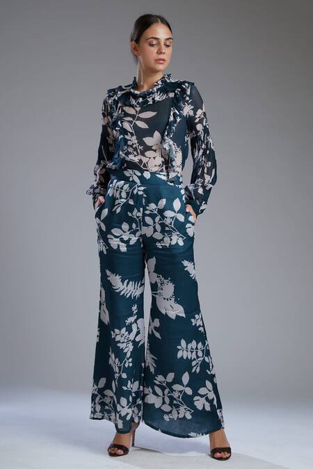 Koai_Blue Silk Printed Palazzo For Kids_Online_at_Aza_Fashions