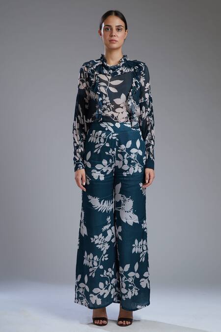 Shop_Koai_Blue Silk Printed Palazzo For Kids_Online_at_Aza_Fashions