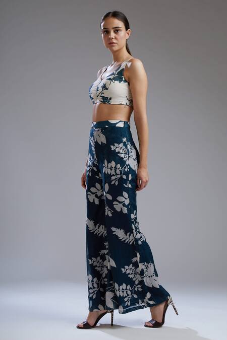 Koai Blue Chanderi Silk Printed Palazzo For Kids Online at Aza Fashions Koai_Blue Chanderi Silk Printed Palazzo For Kids_Online_at_Aza_Fashions