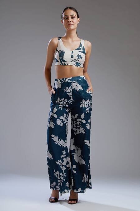 Buy Koai Blue Chanderi Silk Printed Palazzo For Kids Online at Aza Fashions Buy_Koai_Blue Chanderi Silk Printed Palazzo For Kids_Online_at_Aza_Fashions