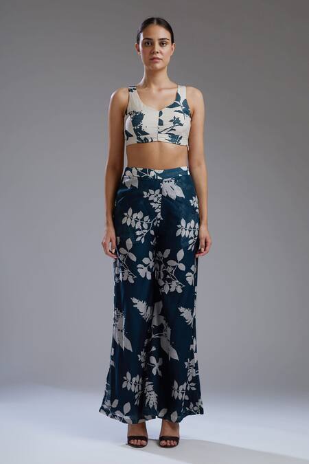 Shop Koai Blue Chanderi Silk Printed Palazzo For Kids Online at Aza Fashions Shop_Koai_Blue Chanderi Silk Printed Palazzo For Kids_Online_at_Aza_Fashions