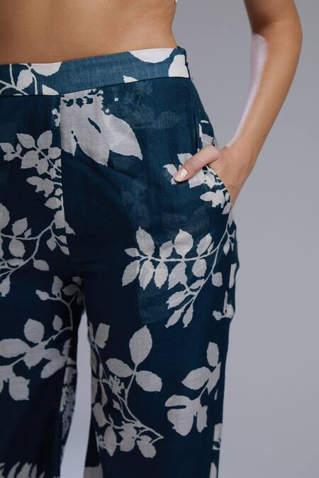 Koai Blue Chanderi Silk Printed Palazzo For Kids at Aza Fashions Koai_Blue Chanderi Silk Printed Palazzo For Kids_at_Aza_Fashions