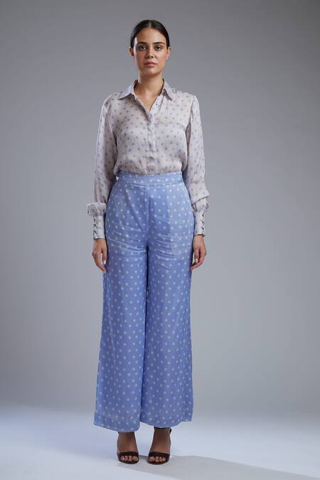 Shop_Koai_White Satin Silk Straight Collar Printed Shirt_Online_at_Aza_Fashions