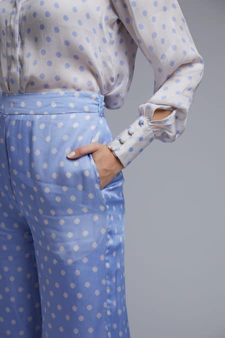 Koai_Blue Satin Silk Printed Palazzo For Kids_at_Aza_Fashions