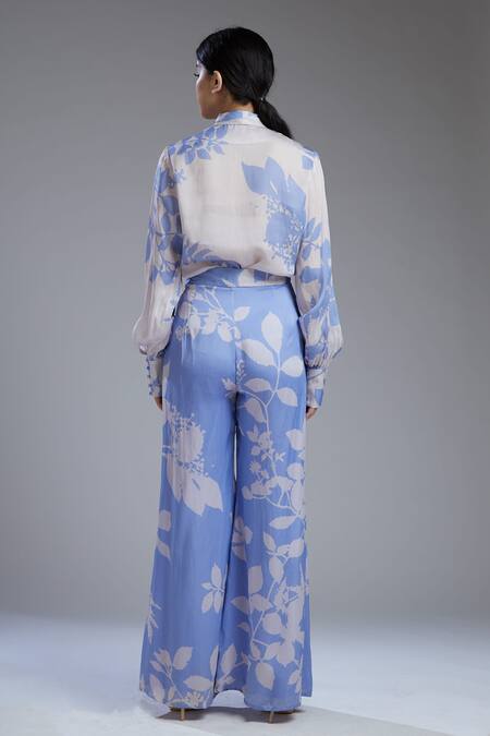 Shop_Koai_Blue Satin Silk Printed Palazzo For Kids_at_Aza_Fashions