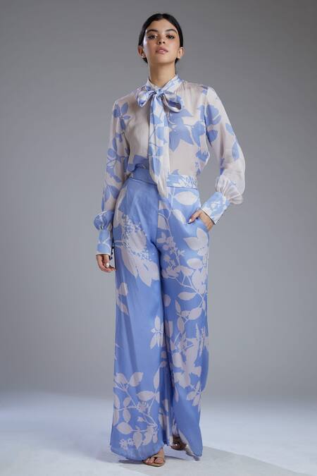 Buy_Koai_Blue Satin Silk Printed Palazzo For Kids_Online_at_Aza_Fashions